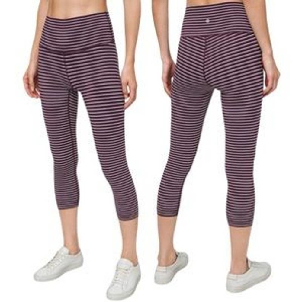 Lululemon Wunder Under Crop Luxtreme 21" Parallel Stripe Dark Adobe White Sz 8